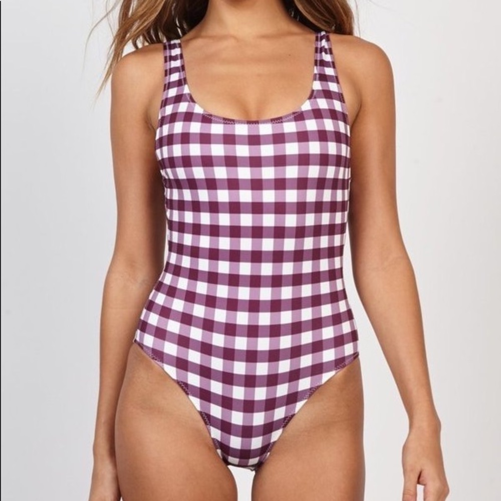 Solid & Striped Anne Marie Swimsuit in purple gingham check, size Medium